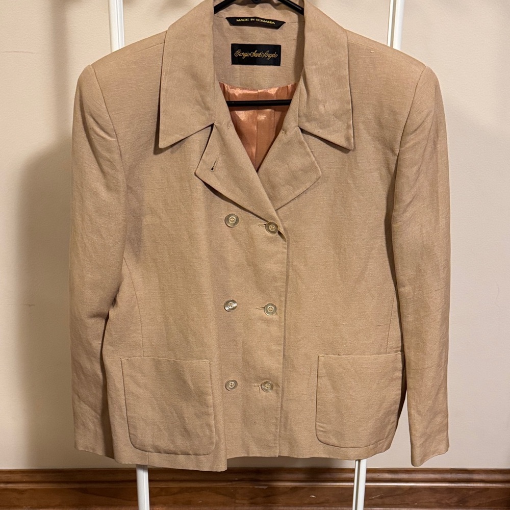 Giorgio Sant' Angelo linen blend double breasted tan blazer size 14